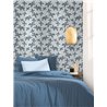 Papier peint bleu fleurs sur rayures · Caselio Solstice 107906663