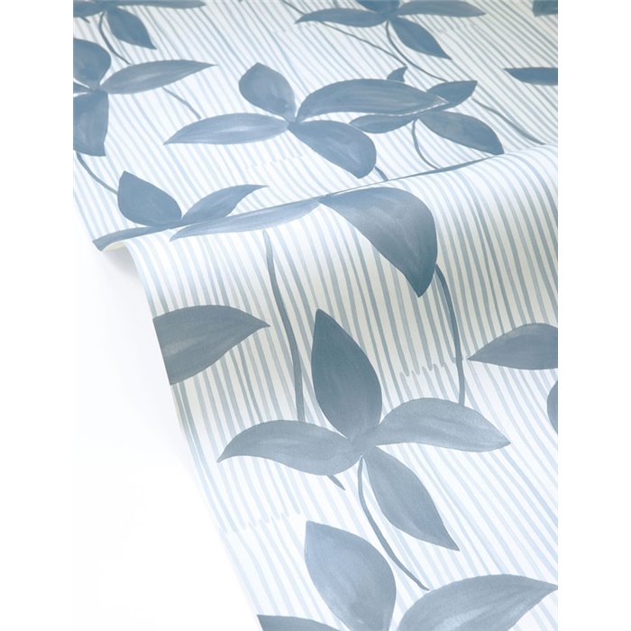 Blue wallpaper with flowers over stripes · Caselio Solstice 107906663