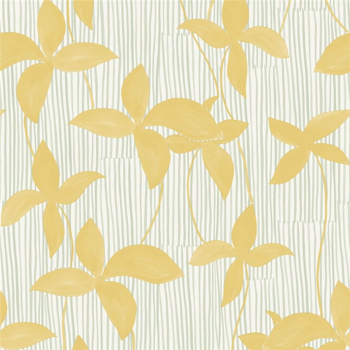 Papier peint jaune à fleurs et rayures · Caselio Solstice 107907287
