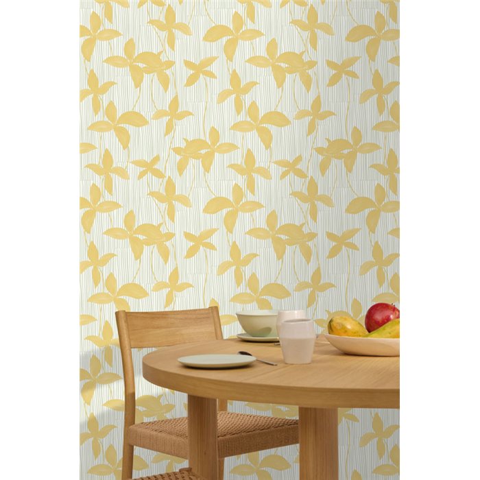 Papel pintado amarillo de flores y rayas · Caselio Solstice 107907287