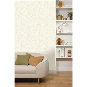 Papier peint fleurs brodées beige 2