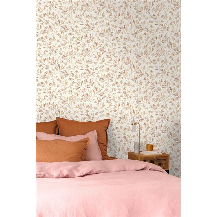 Pink wallpaper with embroidered flowers · Caselio Solstice 107910814