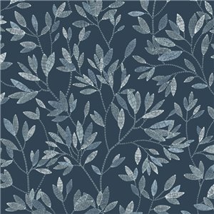 Papel pintado azul de flores con puntadas