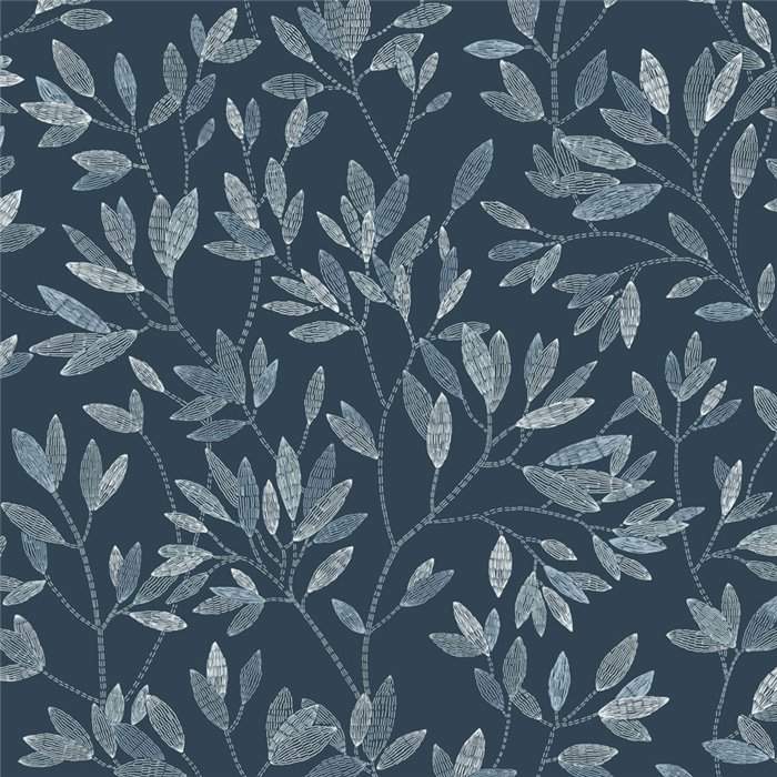 Papel pintado azul de flores con puntadas · Caselio Solstice 107916940