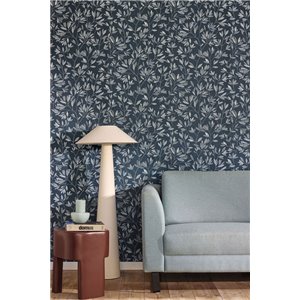 Papel pintado azul de flores con puntadas 2