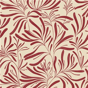 Papier peint rouge à feuilles minimalistes
