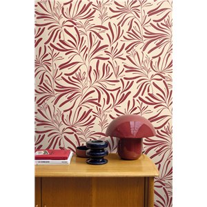 Red wallpaper with minimalist leaves 2