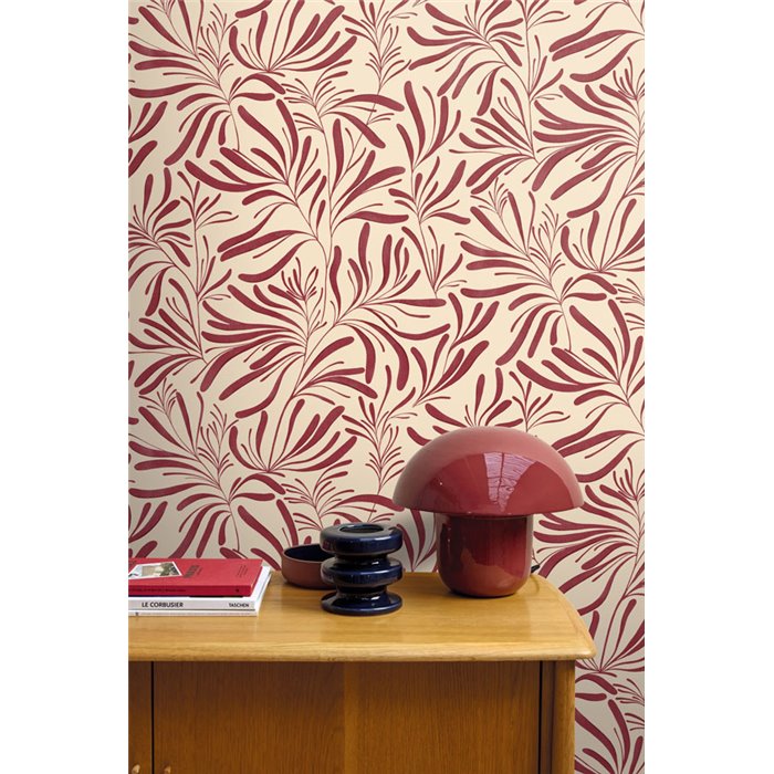 Red wallpaper with minimalist leaves · Caselio Solstice 107921869