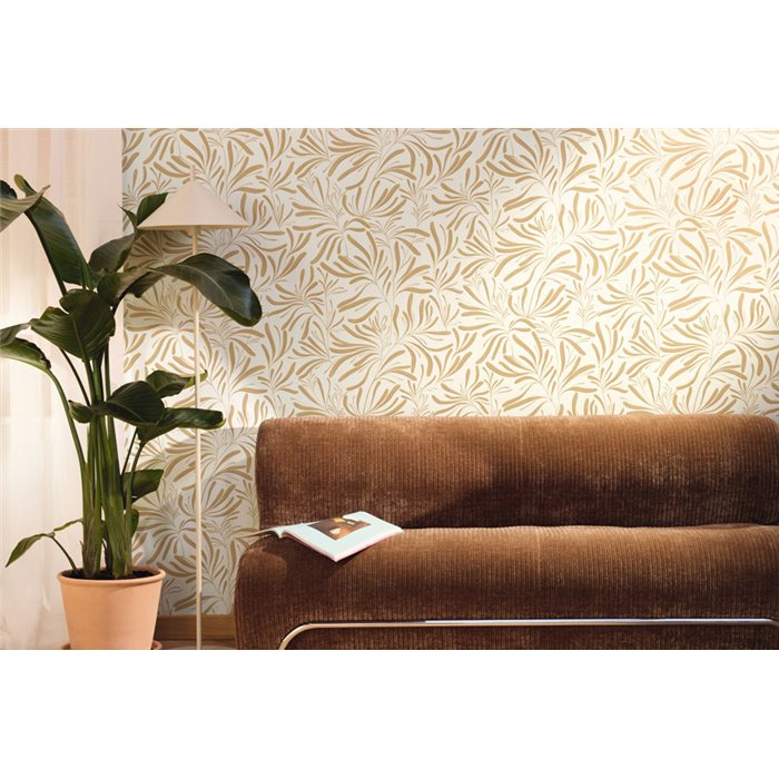 Papier peint marron à feuilles minimalistes · Caselio Solstice 107922153