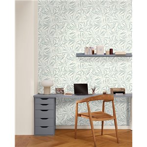 Papel pintado azul de hojas minimalistas 2