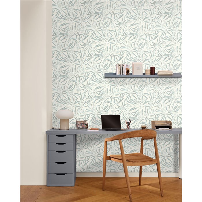 Tapete blau mit minimalistischen Blättern · Caselio Solstice 107926047