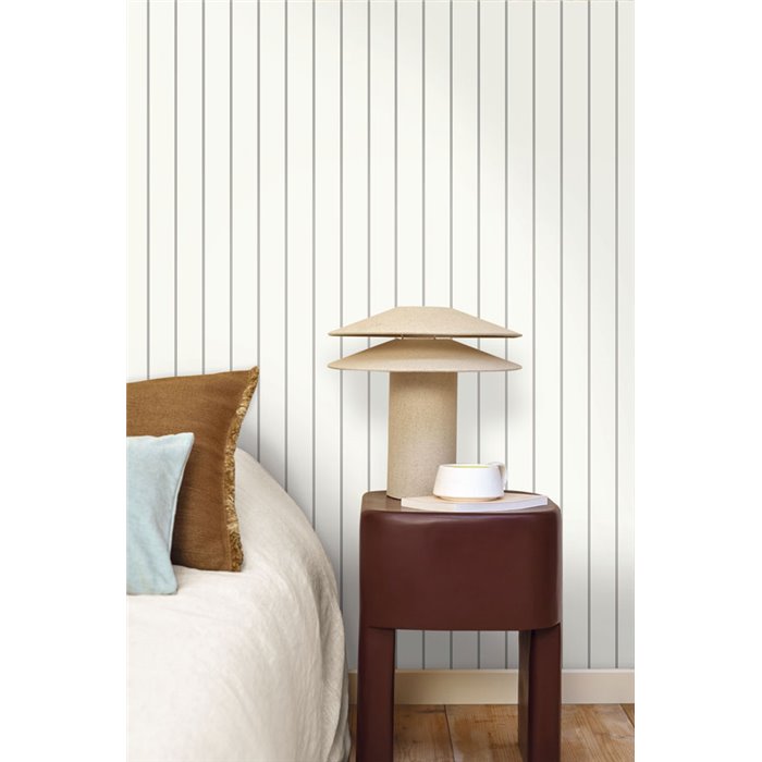 Papier peint blanc et marron à rayures doubles · Caselio Solstice 107936139