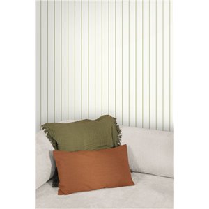 Papel pintado blanco y verde de rayas dobles 2
