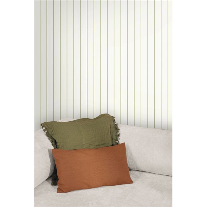 Wallpaper white and green with double stripes · Caselio Solstice 107937758