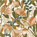 Papel pintado floral verde y naranja exuberante · Caselio Solstice 107967313