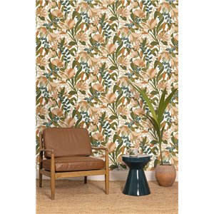 Wallpaper with lush green and orange florals 2
