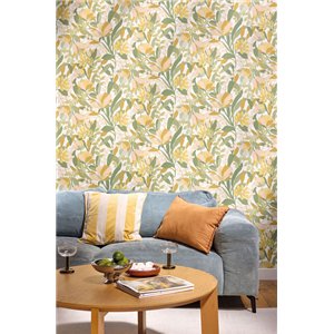 Papier peint floral luxuriant dans les tons verts 2