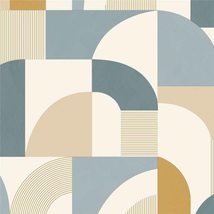 Papel pintado geométrico azul y amarillo con arcos · Caselio Forma 107846020