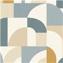 Papel pintado geométrico azul y amarillo con arcos · Caselio Forma 107846020