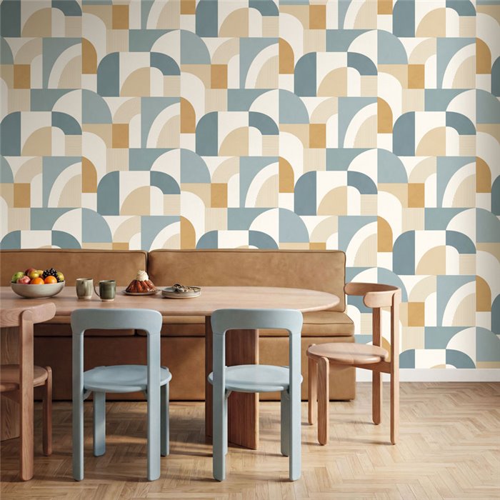 Blue and yellow geometric arch wallpaper · Caselio Forma 107846020