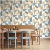 Papel pintado geométrico azul y amarillo con arcos · Caselio Forma 107846020