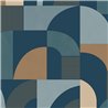 Papel pintado azul geométrico con arcos Art Déco