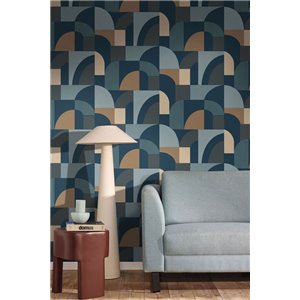 Papel pintado azul geométrico con arcos Art Déco 2