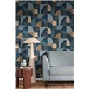 Blaue Art-déco-Tapete mit geometrischen Bögen · Caselio Forma 107846100