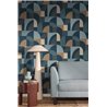 Blaue Art-déco-Tapete mit geometrischen Bögen · Caselio Forma 107846100