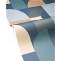 Papel pintado azul geométrico con arcos Art Déco · Caselio Forma 107846100