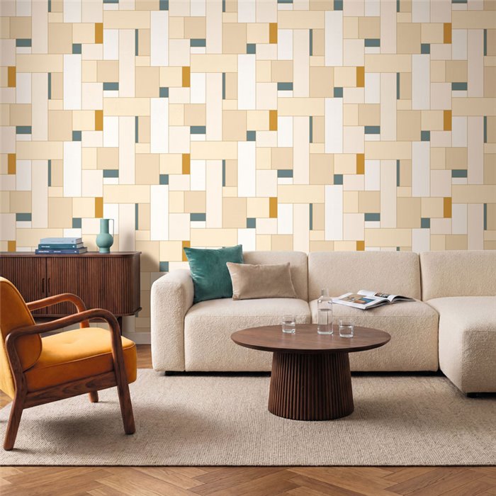 Papel pintado multicolor de mosaico geométrico · Caselio Forma 107851060