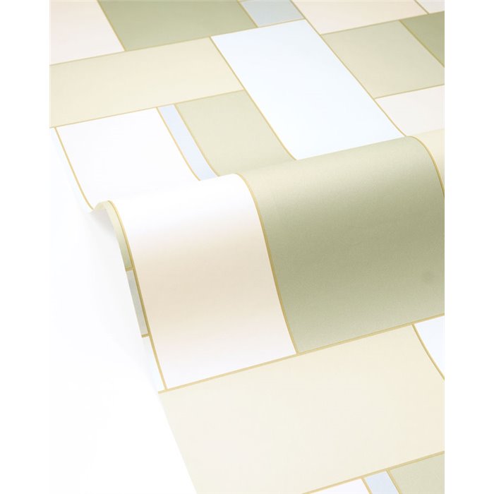 Papel pintado verde de mosaico geométrico lineal · Caselio Forma 107857005