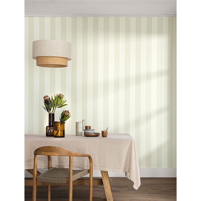 Papel pintado de rayas en espiga verde · Caselio Cocoon 108027064