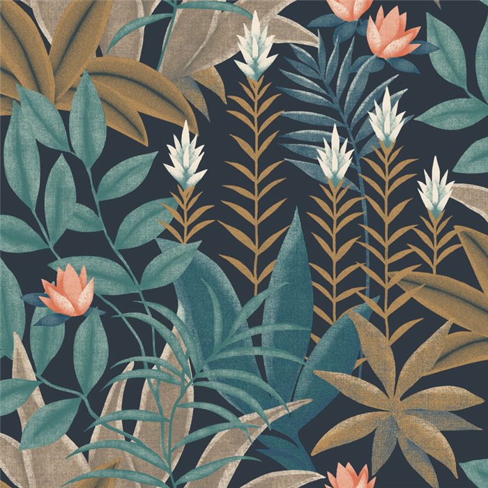 Papier peint jungle à fleurs exotiques · Casadeco Canopée 202636464
