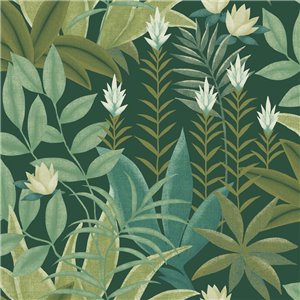 Papel pintado de jungla verde con flores