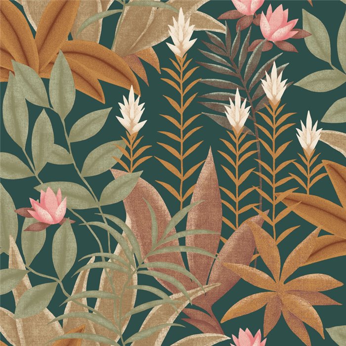 Exotic floral terracotta wallpaper · Casadeco Canopée 202637606
