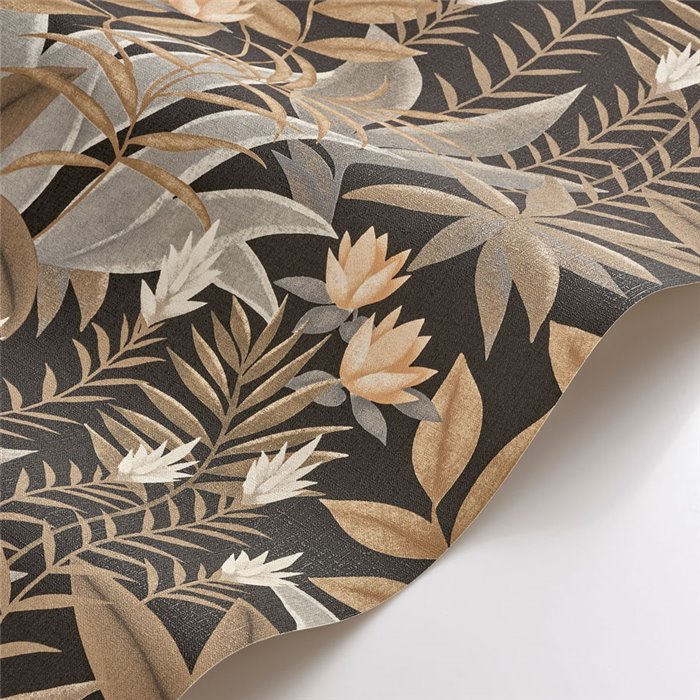 Papier peint floral tropical fond noir · Casadeco Canopée 202639559