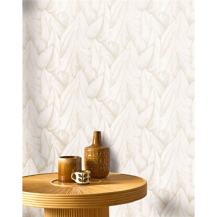 Papier peint grandes feuilles beige · Casadeco Canopée 202640202