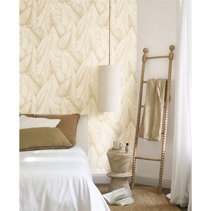 Papel pintado de follaje suave beige · Casadeco Canopée 202641313