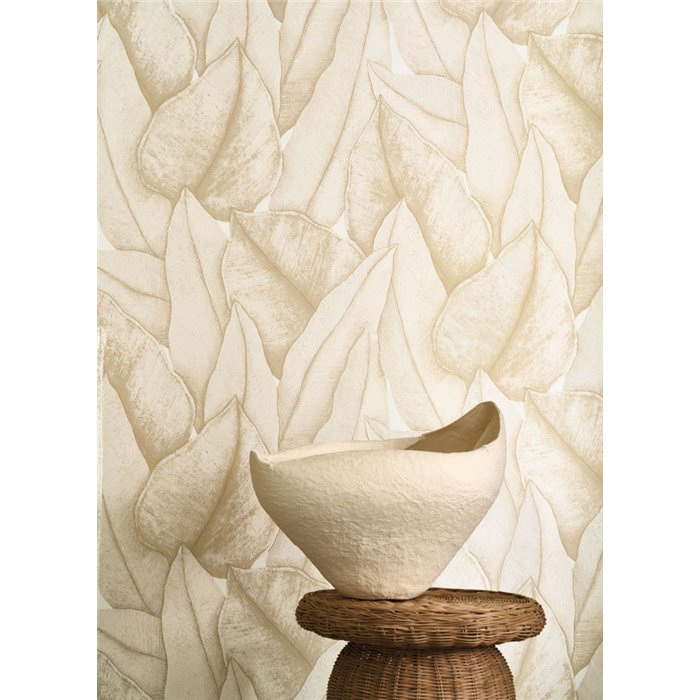 Papier peint feuillage beige doux · Casadeco Canopée 202641313
