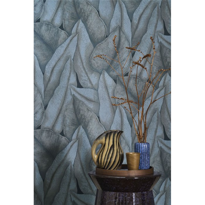 Blue tropical leaf wallpaper · Casadeco Canopée 202646808