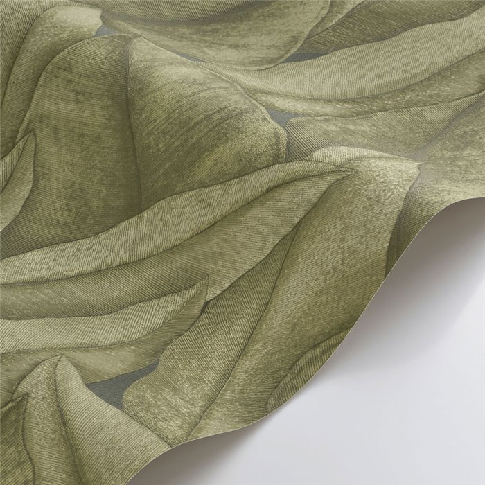 Layered leaf wallpaper in soft green · Casadeco Canopée 202647667