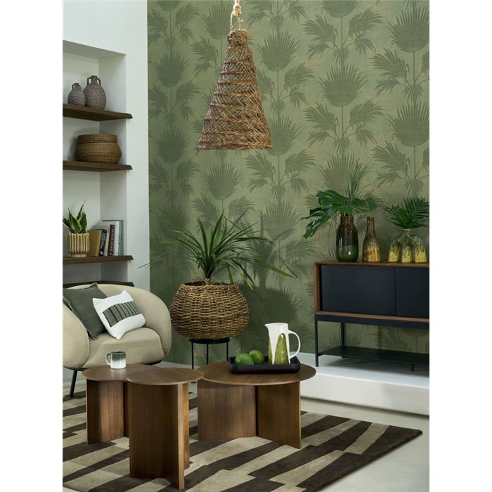 Papel pintado de palmeras con fondo vegetal · Casadeco Canopée 202657777