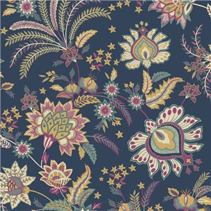 Papel pintado de flores indias sobre azul