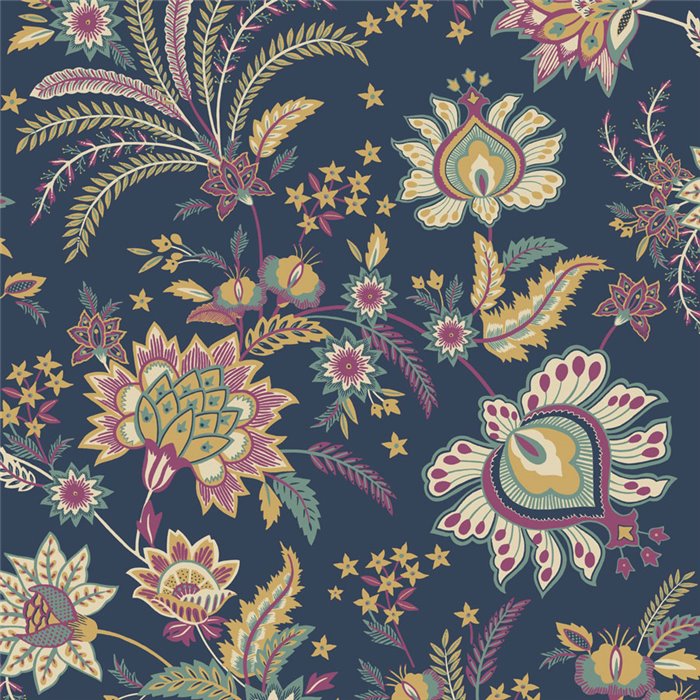 Indische Blumentapete in Indigoblau · Casadeco Maison de Famille 202685274