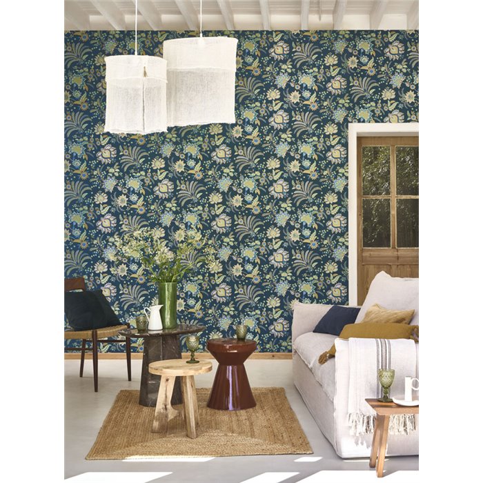 Papier peint indien à fleurs et lianes · Casadeco Maison de Famille 202687644