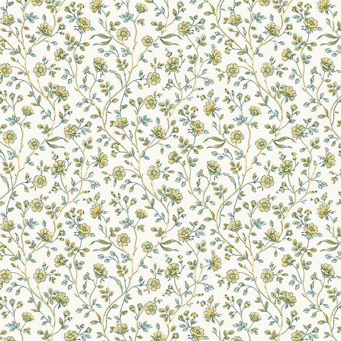 Papier peint floral baroque jaune · Casadeco Maison de Famille 202692697