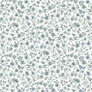 Papel pintado de flores porcelana azul