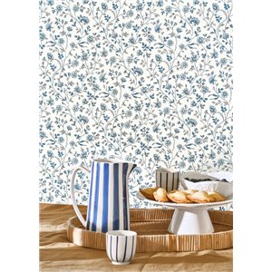 Papel pintado de flores porcelana azul 2