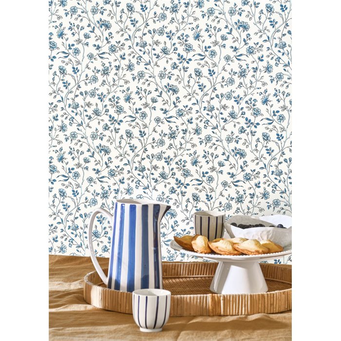 Papel pintado de flores porcelana azul · Casadeco Maison de Famille 202696601